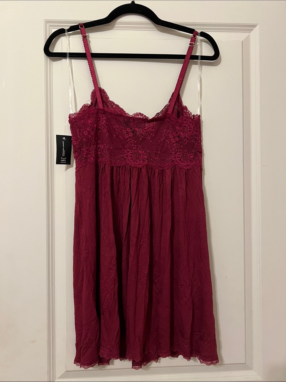 NWT Lace-Trim Burgundy Chemise with Adjustable Straps - Picture 3 of 4